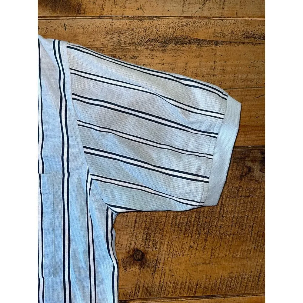Mens Haband Casual Joe Light Blue White Black Striped Vintage 90s Polo Shirt XL - Picture 4 of 6